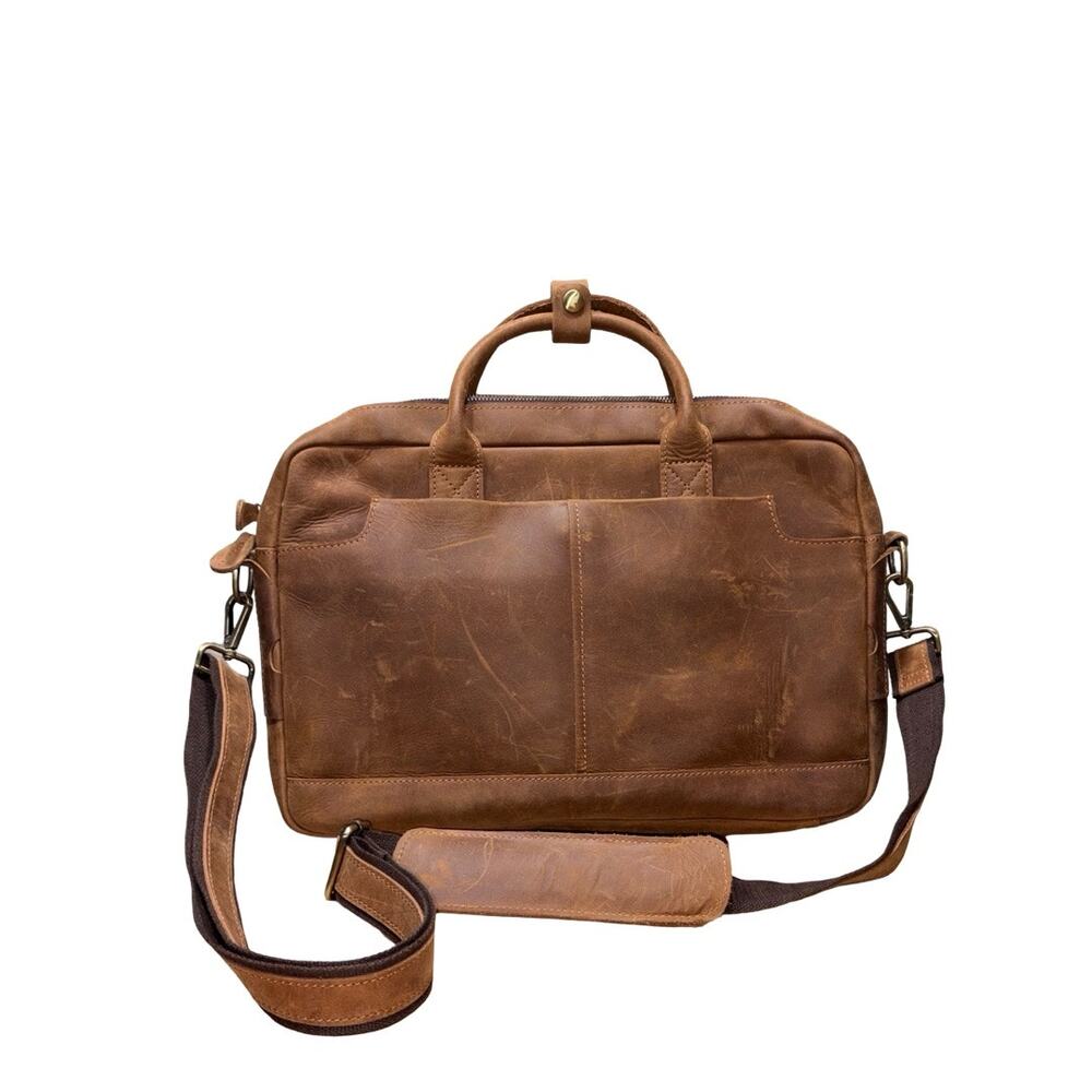 Jack & Chris Distressed Brown Leather Briefcase Laptop Messenger Bag